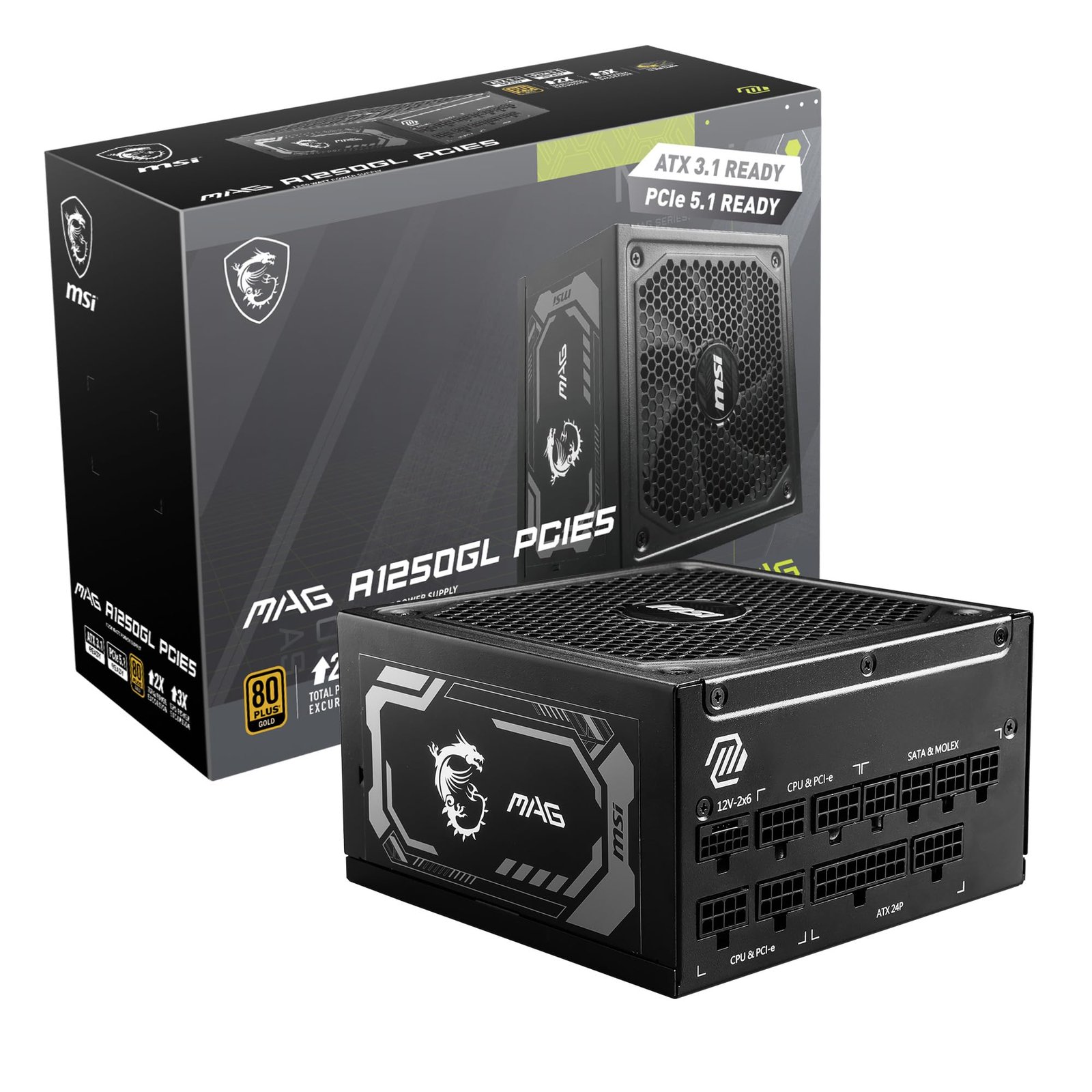 FUENTE DE PODER MSI FULL MODULAR ATX 1250W 80PLUS GOLD COLOR NEGRO MAG 1250GL PCIE5