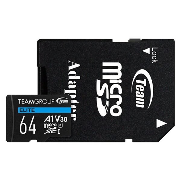 MEMORIA MICRO SD TEAMGROUP ELITE 64GB A1 PARA ANDROID 4K UHD U3 V30 CON ADAPTADOR TEAUSDX64GIV30A103
