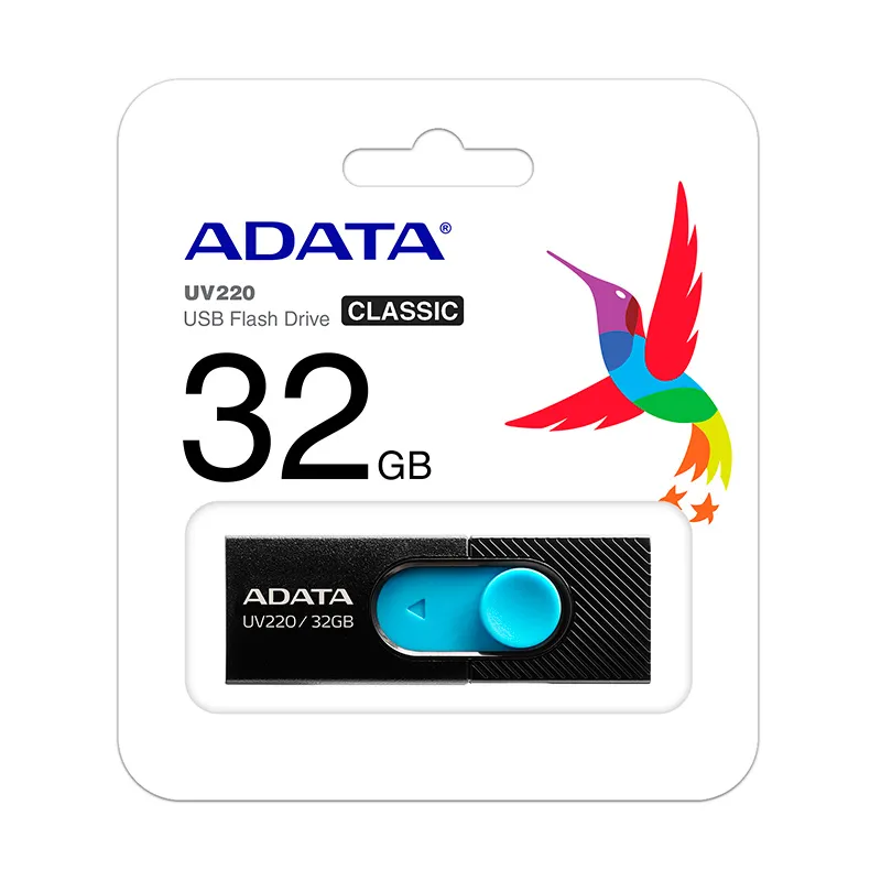 MEMORIA USB ADATA 32GB 2.0 RETRACTIL UV220 NEGRO AZUL AUV22 AUV220 32G RBKBL