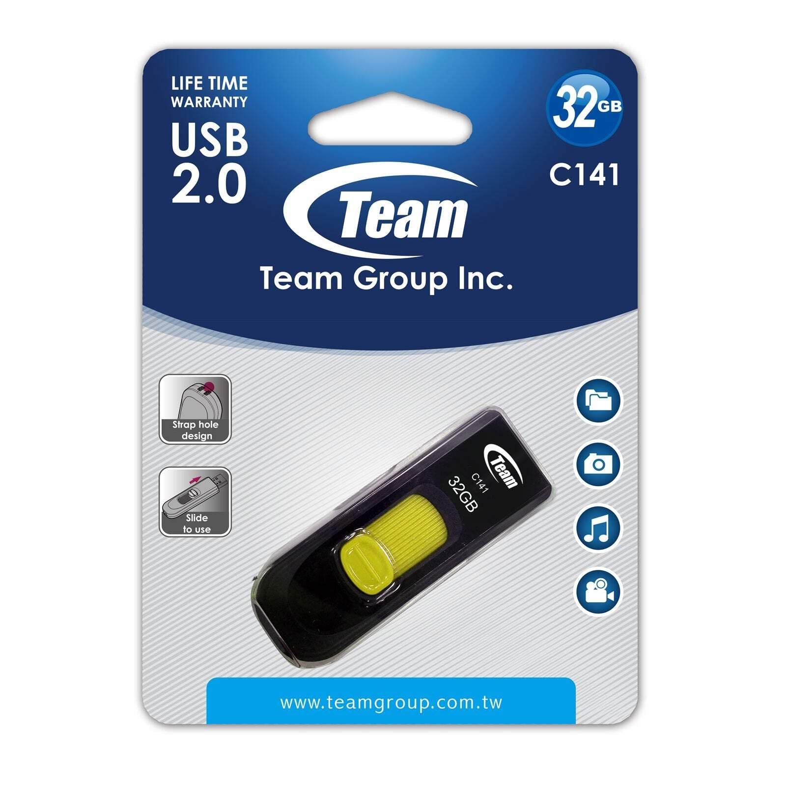 MEMORIA USB TEAMGROUP 32GB C141 2.0 AMARILLA TC14132GY01