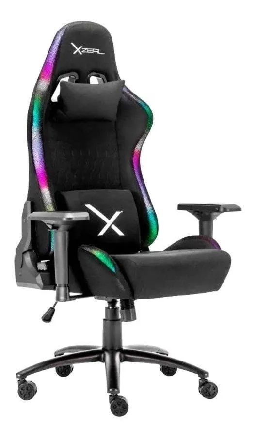 Silla De Escritorio Xzeal Rgb Xz15 Gamer Ergonómica Negra Con Tapizado De Tela