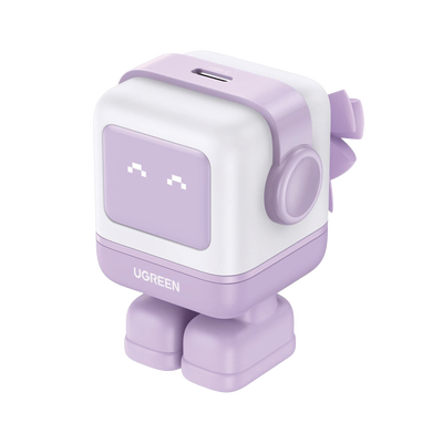 Cargador Mini GaNRobot 30W serie UNO | 1 USB-C UGREEN 25036 de Carga Rápida | Tecnología GaN II | Multiprotocolo PD/QC/SCP/FCA | Carga Inteligente | Pantalla LED | Zapato Magnético Extraíble | Thermal Guard | Color Lila.