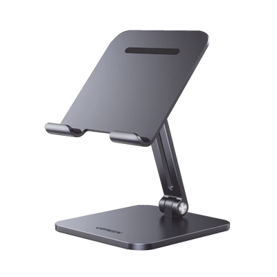 Soporte de Aluminio para IPad & Tablet | Plegable |Angulo Ajustable de 180° y 270° | Base Antideslizante | Protección  de Silicona | Amplia Compatibilidad con dispositivos de 7.9” a 12.9” | Aluminio Solido | Color Gris
