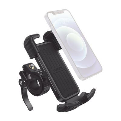 Soporte de Celular para Manillar de Motocicleta o Bicicleta / Anti Vibración / Protección de clip Antideslizante / Rotación de 360° / Bloqueo de Seguridad / Compatible con manillar de 0.6” a 1.75” / Soporta dispositivos de 4.6”
