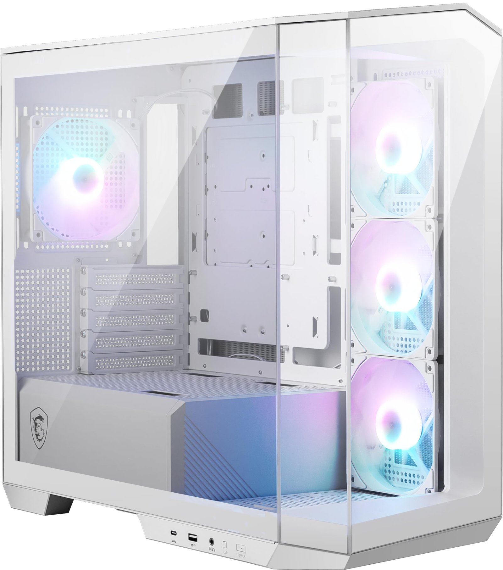 GABINETE MSI MICRO ATX MICRO TORRE 4 FAN CRISTAL TEMPLADO USBC ARGB MAG PANO M100R PZ WHITE