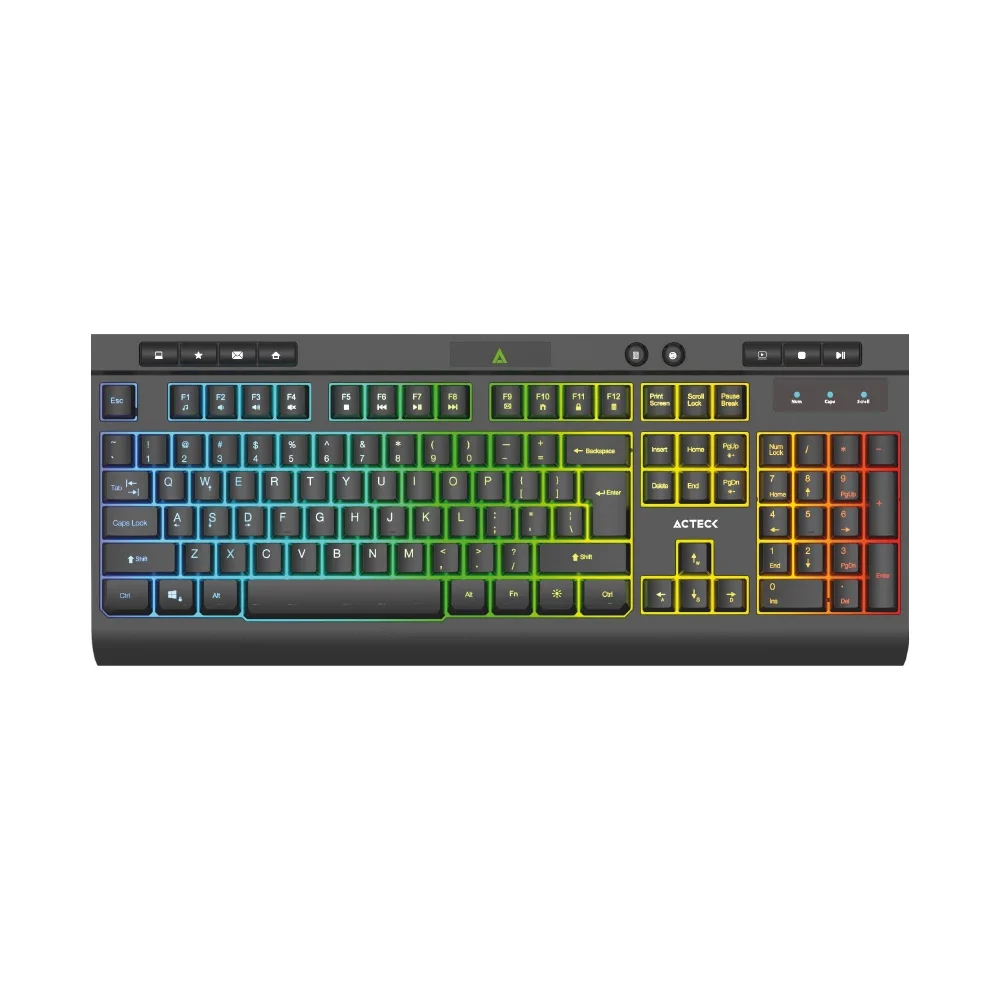 TECLADO ACTECK ALAMBRICO  DE MEMBRANA AUREAN PRO TA477G CONEXION USB A RGB NEGRO AC 936743