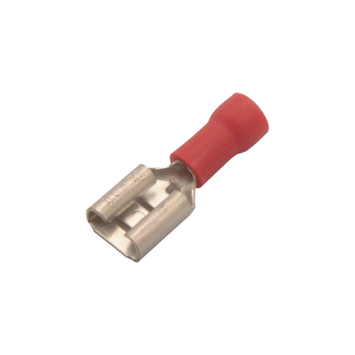 Terminal tipo hembra aislada 0.250 / 22 – 16 AWG / Rojo / Para baterías con teminal F1 / Paquete de 25 piezas.