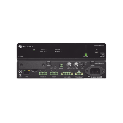 Amplificador de potencia estéreo / mono – 120 Watts / Eficiente clase D / Opcional AES67 (Interfaz de audio en red Dante)