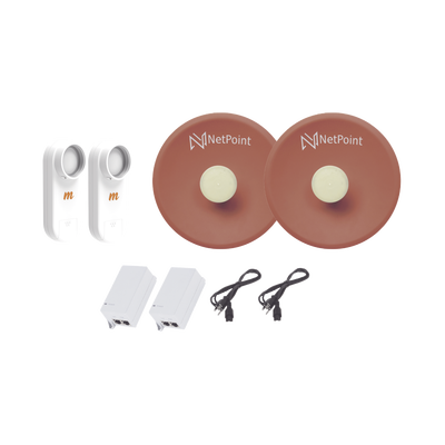 Kit de 2 radios C5X con antenas NPPROS2PACK (27 dBi), rango de frecuencia extendida (4.9 a 6.4 GHz), incluye inyector POE y cable de alimentación