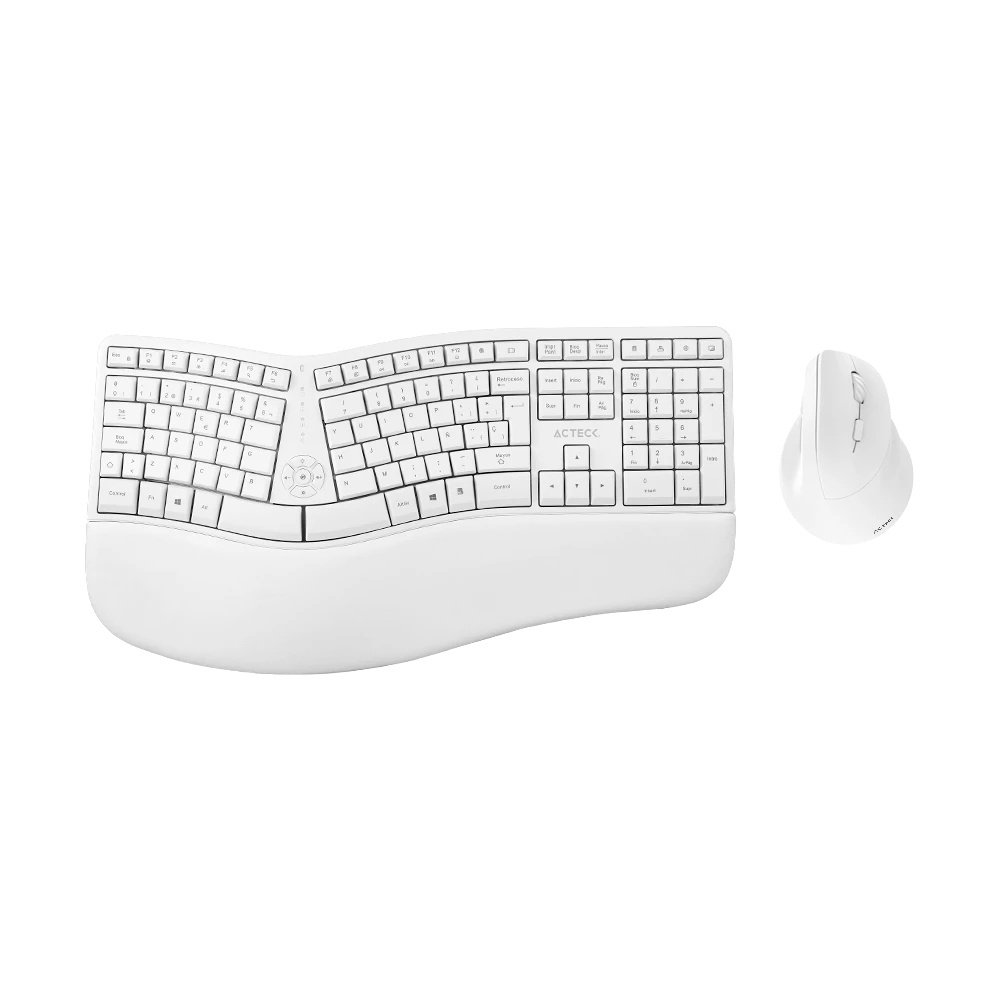 KIT TECLADO Y MOUSE VIRTUOS FITT MK770 INALAMBRICO ERGONOMICO RECARGABLE USB C COLOR BLANCO AC 93625