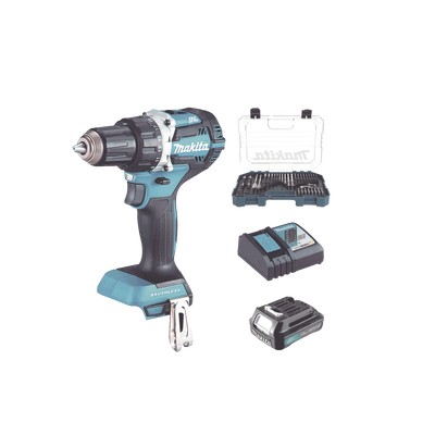 Rotomartillo/Taladro Inalámbrico (1/2″) de 1,900 RPM, 18Vcc, Incluye 1 Batería BL1815N de 1.5Ah, 1 Cargador Modelo DC18SD y Un Set de 75 Pzas Modelo E-06943