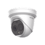 Turret IP Dual / Térmica 2.1 mm (256 x 192) / Óptico 2.2 mm (4 Megapixel) / Termométrica / Detección de Temperatura / PoE /Exterior IP66 / Sirena y Luz Intermitente Integrada / MicroSD