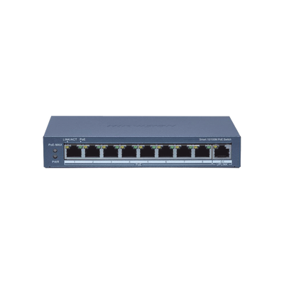 Switch Administrable PoE+ / 8 puertos 100 Mbps PoE+ / 1 puerto 1000 Mbps HIKVISION DS-3E1309P-EI(B) de Uplink / PoE hasta 300 Metros / Conexión Remota desde Hik-ParnerPro / 110 W