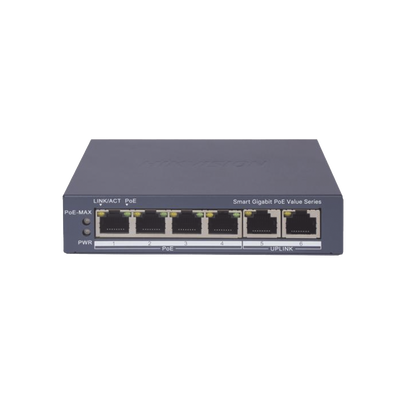 Switch HIKVISION DS-3E1506P-EI/M Gigabit PoE+ / Administrable / 4 Puertos 1000 Mbps PoE+ / 2 Puertos 1000 Mbps Uplink / Configuración Nube Hik-PartnerPro / Modo Extendido hasta 300 Metros / 45 Watts