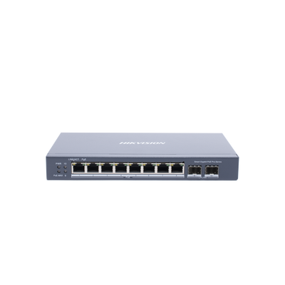 Switch HIKVISION DS-3E1510P-SI Gigabit PoE+ / Administrable / 8 Puertos Gigabit PoE+ / 2 Puertos SFP / Configuración Nube Hik-Partner Pro / Modo Extendido hasta 300 Metros / 110 W