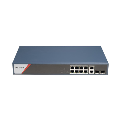 Switch Gigabit PoE+ / Administrable / 8 Puertos 1000 Mbps PoE+(4 Puertos PoE++ 90 W) / 2 Puertos 1000 Mbps HIKVISION DS-3E1512HP-SI-8P2T2F de Uplink / 2 Puertos SFP / Configuración Nube Hik-PartnerPro / Modo Extendido hasta 300 Metros / 130 W