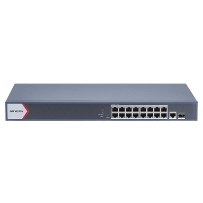 Switch Gigabit PoE+ / Monitoreable / 16 Puertos 1000 Mbps PoE+ / 1 Puerto 1000 Mbps HIKVISION DS-3E1518P-EI/M de Uplink / 1 Puerto SFP / Configuración Nube desde Hik-PartnerPro / Modo Extendido hasta 300 Metros / 130 Watts