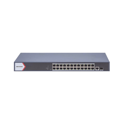 Switch HIKVISION DS-3E1526P-EI/M Gigabit PoE+ / Administrable / 24 Puertos 1000 Mbps PoE+ / 1 Puerto 1000 Mbps Uplink / 1 Puertos SFP Uplink / Configuración Nube Hik-Partner Pro / Modo Extendido hasta 300 Metros / 230 W