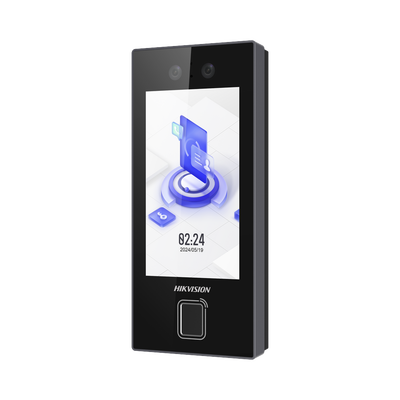 Terminal Facial Min Moe con LECTOR DE HUELLAS y Tarjetas PROX EM / 3000 Rostros / 3000 Huellas / Pantalla 4.5″ / Administrable en la Nube con HikConnect Teams  / Exterior IP65  / PoE / WiFi / HIK-IA