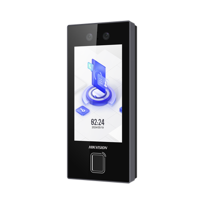 Terminal Facial Min Moe con LECTOR DE HUELLAS y Tarjetas MIFARE / 3000 Rostros / 3000 Huellas / Pantalla 4.5″ / Administrable en la Nube con Hik-Connect Teams  / Exterior IP65  / PoE / WiFi / HIK-IA