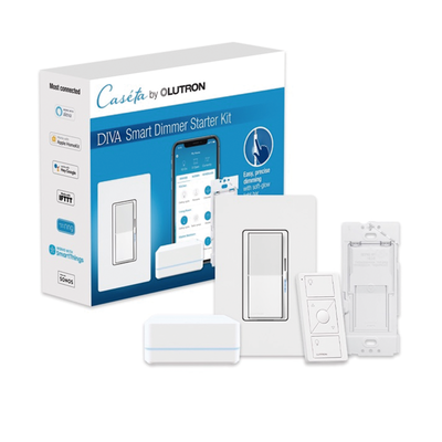(Caseta Wireless) Kit Hub controlador, atenuador, control remoto PICO, base LUTRON CASETA WIRELESS DVRFBDG1D de pared y tapa.