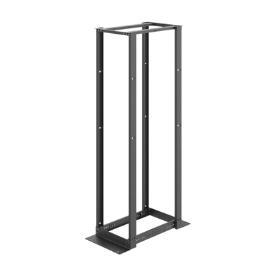 Rack de Cuatro Postes Estándar de 19″, Rieles Numerados y Roscados #12-24, Profundidad Ajustable de 450 a 1050 mm, 45 Unidades de Rack, Color Negro