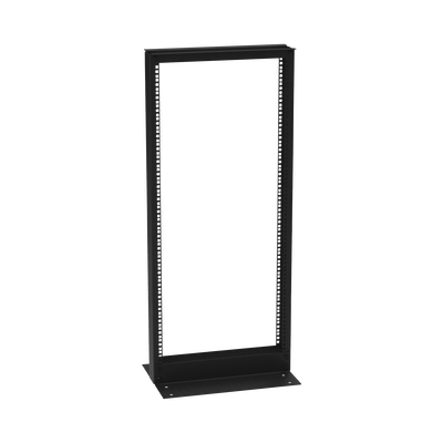 Rack de 2 Postes (Doble Perforación), Estándar 19″, 24 Unidades, Fabricado en Acero, Base “L” para Anclar a Piso.