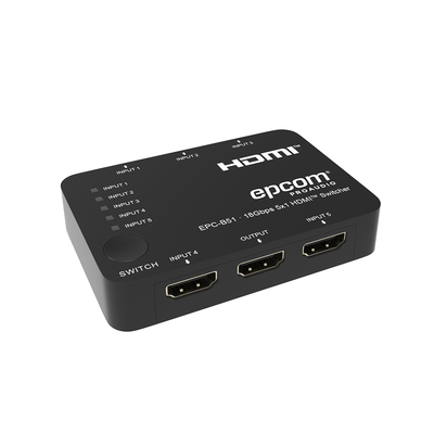 Switch HDMI 5×1 | 18Gbps | 4K@60Hz | YCbCr 4:4:4 | HDR, Dolby Vision y HLG | Soporte 3D | Conmutación Automática y Manual | Diseño Compacto