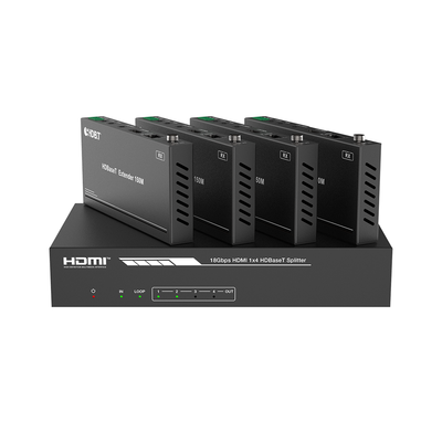 Splitter mas Extensor de Video | 1×4 | ProAV | HDBaseT™ | 120m en 4K@60Hz | 150m en 1080p@60Hz | Cat6/6a/7 | Gestión Avanzada EDID | Control IR y RS232 | PoC | Salida de Audio
