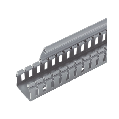 Canaleta Ranurada PANDUIT H2X2LG6 de PVC sin Tapa, Tipo H (Tapa Abisagrada), 55.1 mm de Ancho, 50.3 mm de Alto y 1828.8 mm de Largo, Color Gris