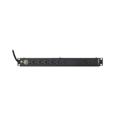 Tomacorriente Horizontal (PDU) de 8 Contactos (NEMA 5-15R) Rack 19″ 1UR. Voltaje Entrada/Salida: 120Vca/15A