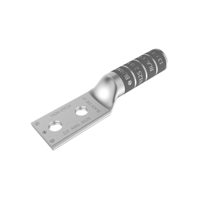 Zapata Terminal de Cobre Electrolítico/ Cañon Largo con 2 Perforaciones para Tornillos de 1/2″ / Cable Calibre 2/0 / Espaciamiento entre orificios de 1 3/4″.