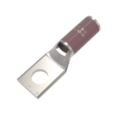 Zapata Terminal de Compresión de Cobre Electrolítico Estañado de Cañón Corto para Tornillo de 1/2″ y Calibre 2 AWG.
