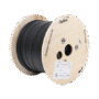 Carrete de 1 km de Fibra Óptica Aérea Mini Figura 8 G.657A2 tipo Drop, Monomodo de 2 Hilos (bifibra), Diseñada para Fusionarse, Color Negro, Span 80, (No Soporta Conectores Mecánicos)