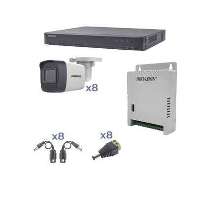 KIT TurboHD 1080p / DVR 8 Canales / 8 Cámaras Bala (exterior 2.8 mm) / Transceptores / Conectores / Fuente HIKVISION KH1080P8BW de Poder Profesional hasta 15 Vcc para Larga Distancia - Image 2