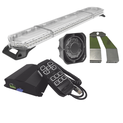 Kit de Sirena, Bocina y Torreta de 48″, Con 96 LEDs, Ambar, Ideal para equipar unidades de seguridad privada, minería e industria