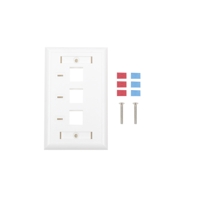 Placa de pared, de 3 puertos, Keystone, con espacio para etiqueta – Color Blanco