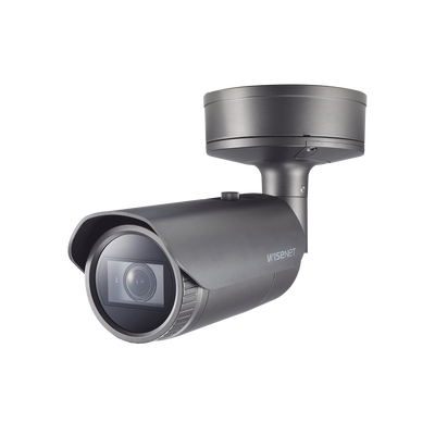 Camara Bala IP 2MP Hanwha Techwin Wisenet PNO-A6081R con IA / Lente Motorizado 4.38 a 9.33mm / P-Iris / WDR 120dB / H.265 / RanuraSD / Protección IP67 IK10 NEMA4X
