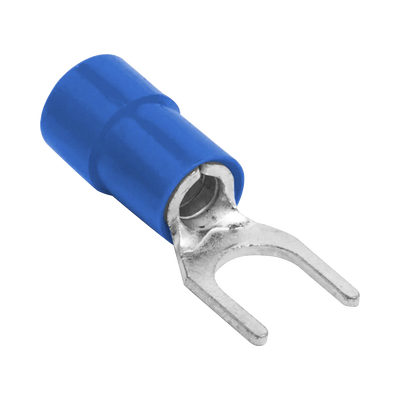 Terminal tipo horquilla ( espada ) aislada / 16 – 14 AWG / Azúl / Paquete EPCOM POWERLINE RB1157-100 de 25 piezas.