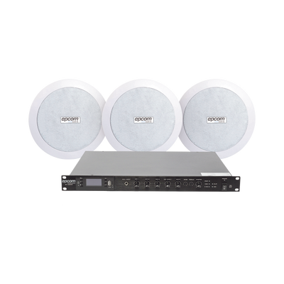 KIT de Amplificador de 120W para Rack SF120DTB | 3 Altavoces de Plafón de 5.5in SF-206P | 3.75 – 30W | Sistema 70/100V