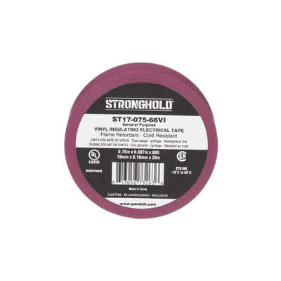 Cinta Eléctrica STRONGHOLD PANDUIT ST17-075-66VI para Aislar, de PVC, Uso General Reparación y Mantenimiento, Grosor de 0.18mm (7 mil), Ancho de 19mm, y 20.12m de Largo, Color Violeta