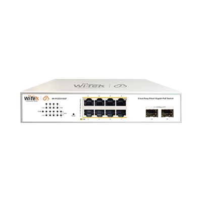 Switch WI-TEK WI-PCES310GF Administrable PoE / 8 puertos PoE af/at Gigabit / 2 x SFP Gigabit / Administración Cloud Gratuita / Presupuesto 120 W