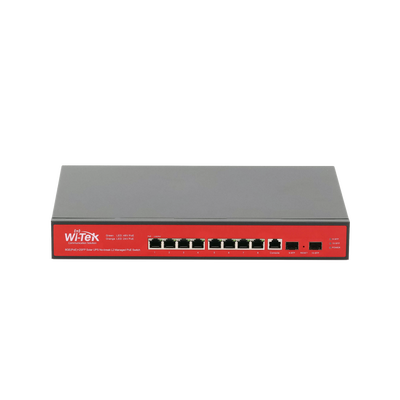 Switch Administrable Capa 2 WI-TEK WI-PMS310GF-UPS-PLUS de 8 puertos 10/100/1000 PoEaf/at + 2 x SFP Gigabit, con respaldo para energía solar