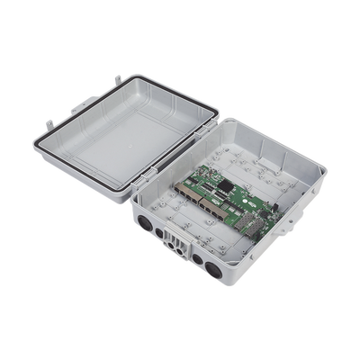 Switch WISP/FTTx WI-TEK WI-PS310GFR-O con 7 puertos PoE inverso de 24V Pasivo (PoE in), 1 puerto PoE out de 24V + 2 SFP, Integrado con Gabinete NEMA IP67 para exterior