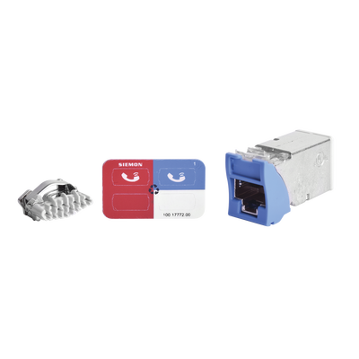 Jack Z-MAX Cat6A, Blindado, Montaje híbrido en Placa SIEMON Z6A-S06 de Pared (Plano y Angulado), Color Azul