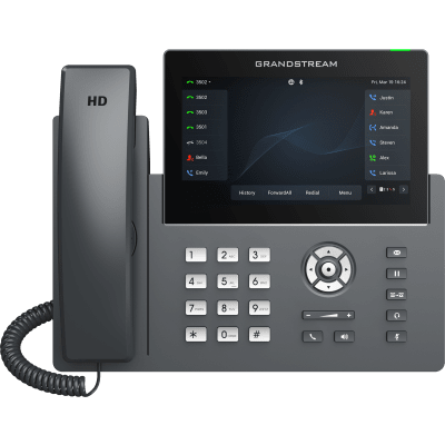 Teléfono IP Wi-Fi, Grado Operador, 12 líneas SIP con 6 cuentas, pantalla táctil  7″, puertos Gigabit, Bluetooth, PoE, codec Opus, IPV4/IPV6 con gestión en la nube GDMS