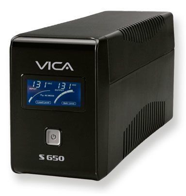 VICA S650, NO-BREAK CON REGULADOR INTEGRADO, capacidad de 650 VA / 360 W, equipo de tamaño compacto, formato torre, con pantalla LCD, color negro, certificado NOM, 8 tomas (4 tomas reguladas / 4 tomas reguladas y respaldadas), 3 años de garantía en partes y 2 en baterías. Tiempo estimado de respaldo 10-15 min a media carga, 3-5 min a carga completa. *El tiempo de respaldo depende de la carga que conectamos al equipo. *Uso recomendado al 80% de su capacidad.
VICA S650 NOBREAK 650VA/360WPANTALLA LCD 8 TOMAS – Vica