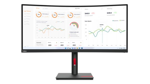 Monitor LED Lenovo ThinkVision T34w-30 34" (863.6mm) Class UWQHD Pantalla curva - 21:9 - Negro oscuro - 86.4cm (34") Viewable - Vertical Alignment (VA) - WLED Retroiluminación - 3440 x 1440 - 16,7 Millones de colores - 350cd/m² - 4ms - 60Hz Refresh Rate - HDMI - DisplayPort - Concentrador USB THINKVISION T34W-30 WLED 34 3Y - Lenovo
