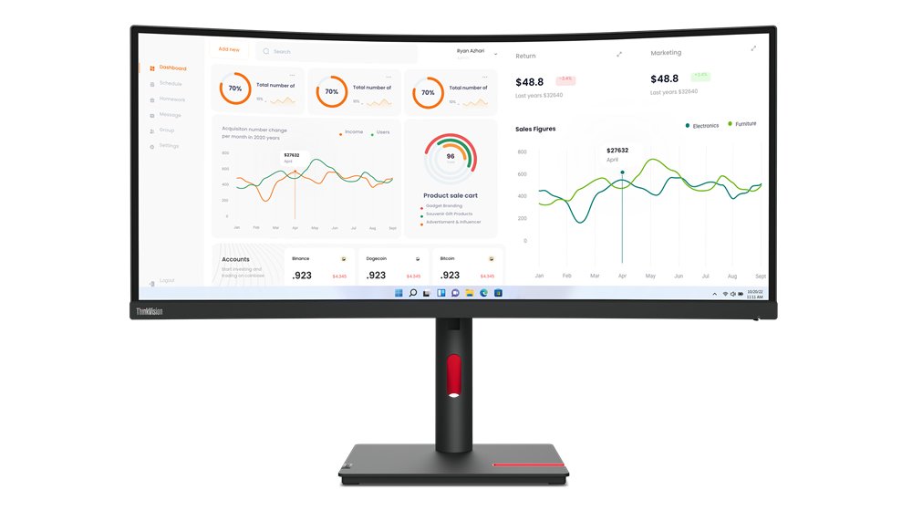 Monitor LED Lenovo ThinkVision T34w-30 34″ (863.6mm) Class UWQHD Pantalla curva – 21:9 – Negro oscuro – 86.4cm (34″) Viewable – Vertical Alignment (VA) – WLED Retroiluminación – 3440 x 1440 – 16,7 Millones de colores – 350cd/m² – 4ms – 60Hz Refresh Rate – HDMI – DisplayPort – Concentrador USB THINKVISION T34W-30 WLED 34 3Y – Lenovo