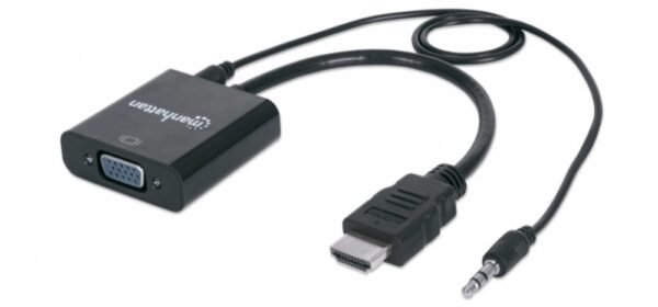 Adaptador de vídeo - 1 x Mini-phone Audio Female, 1 x Micro USB Female - Níquel Conector CABLE ADAPTADOR CONVERTIDOR HDMI A VGA AUDIO 3.5MM 1080P M-H - Manhattan